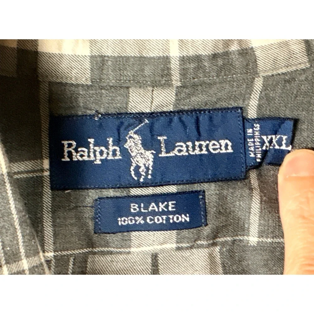 Vtg Polo Ralph Lauren Blake Shirt Mens XXL/3XL Gray Plaid Cotton Button Down